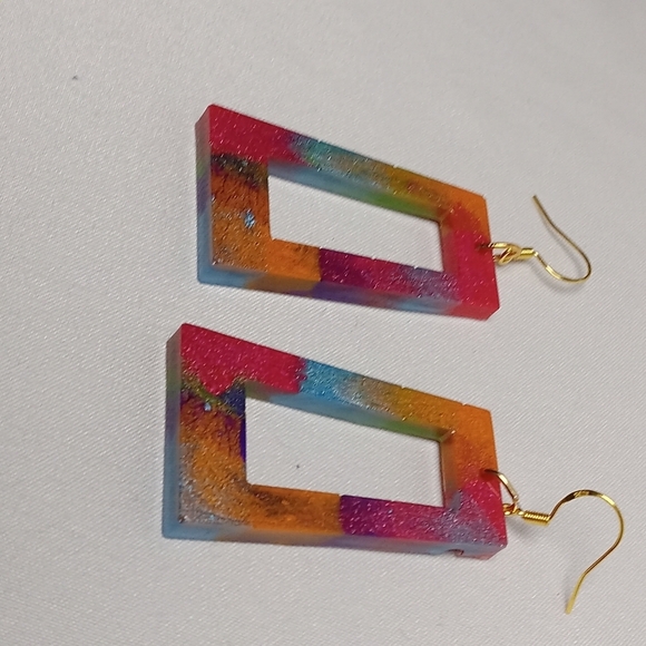 Hand Crafted Multicolor Rectangular Earrings - Picture 2 of 4